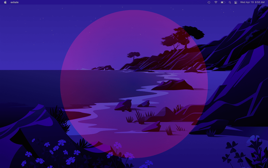 Exhale App: a translucent breathing circle overlaid on a macOS desktop